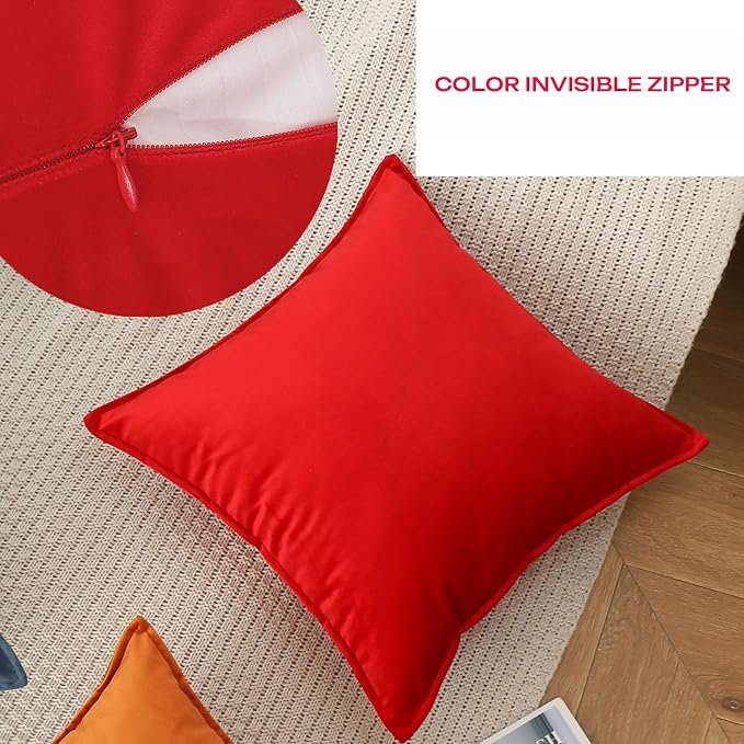 JIAHANNHA Velvet Red Throw Pillow Covers 16”x16”Pack of 2 Soft Decorative | Square Cushion Covers for Couch Sofa Bed Livingroom Car Home Decor,40x40Cm