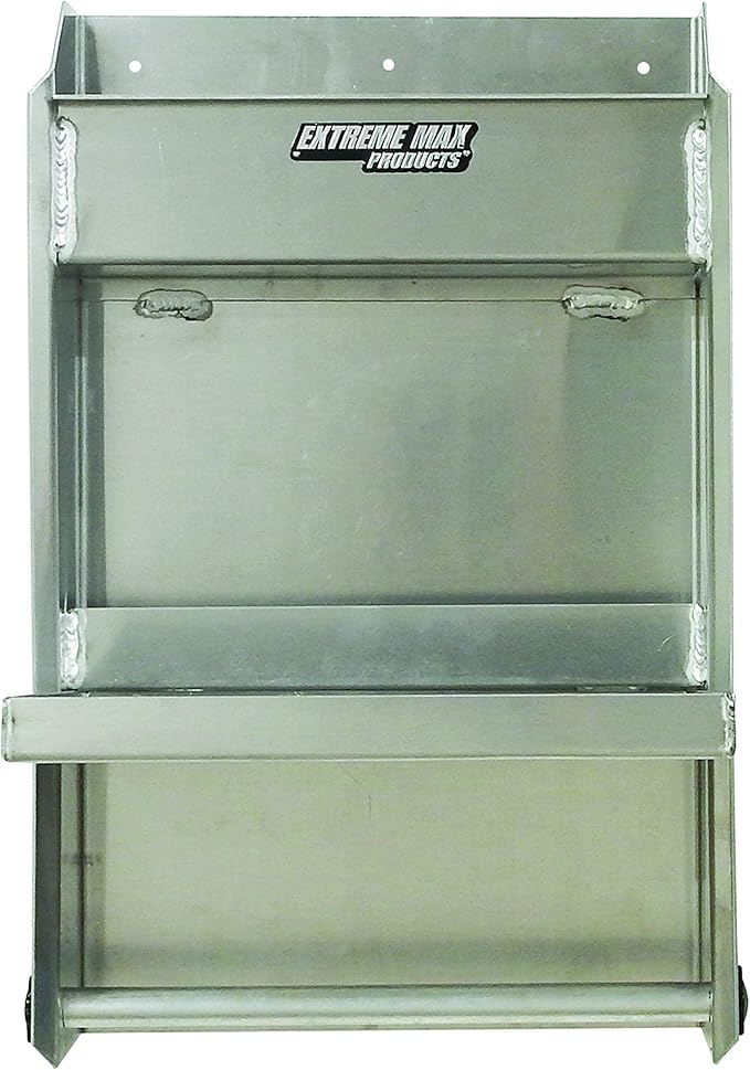 Extreme Max 5001.6053 Junior Aluminum Work Station Storage Cabinet Flip-Out Work Tray with Paper Towel Rack Organizer for Enclosed Race Trailer Shop Garage Storage,Silver