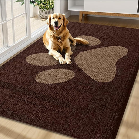 Buganda Dog Door Mat for Muddy Paws, Absorbent Dirt Trapper Non Slip Indoor Doormats, Washable Low-Profile Mat for Mud Dogs, Entryway Carpet for Inside Floor (70x47 Inches, Brown)