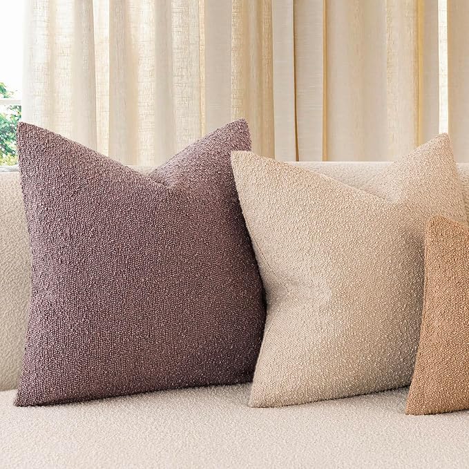 Foindtower Pack of 2 Textured Boucle Throw Pillow Covers Accent Solid Decorative Pillow Cases Cozy Woven Couch Cushion Case for Chair Sofa Bedroom Living Room Home Decor 20x20 Inch Dark Purple