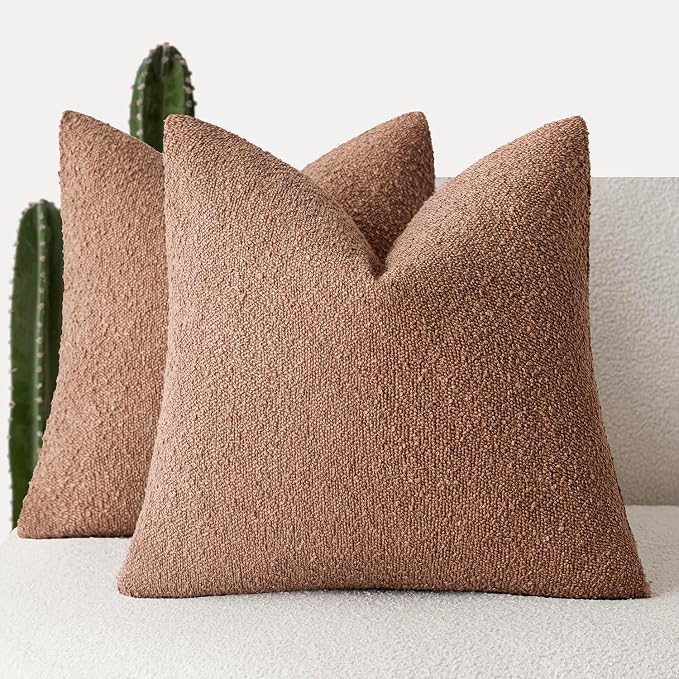 Foindtower Set of 2, Decorative Textured Boucle Throw Pillow Covers Accent Solid Pillow Cases Neutral Couch Cushion Case for Chair Sofa Bedroom Living Room Home Decor 16x16 Inch Dusty Orange Hazel