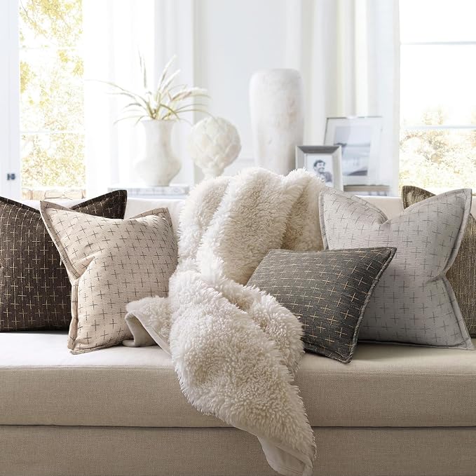 Pillow Covers 22x22 Set of 2 Soft Polyester Textured Pillow Covers with Stylish Flange Edge Cozy Farmhouse Throw Pillows for Couch Bed Sofa Living Room