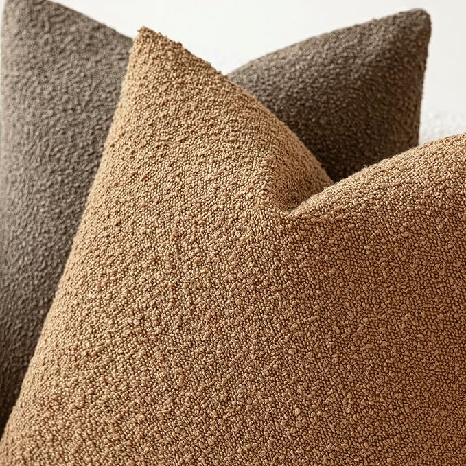 Foindtower Set of 2, Decorative Textured Boucle Throw Pillow Covers Accent Solid Pillow Cases Neutral Soft Couch Cushion Case for Chair Sofa Bedroom Living Room Home Decor 16 x 16 Inch Rust Tobacco