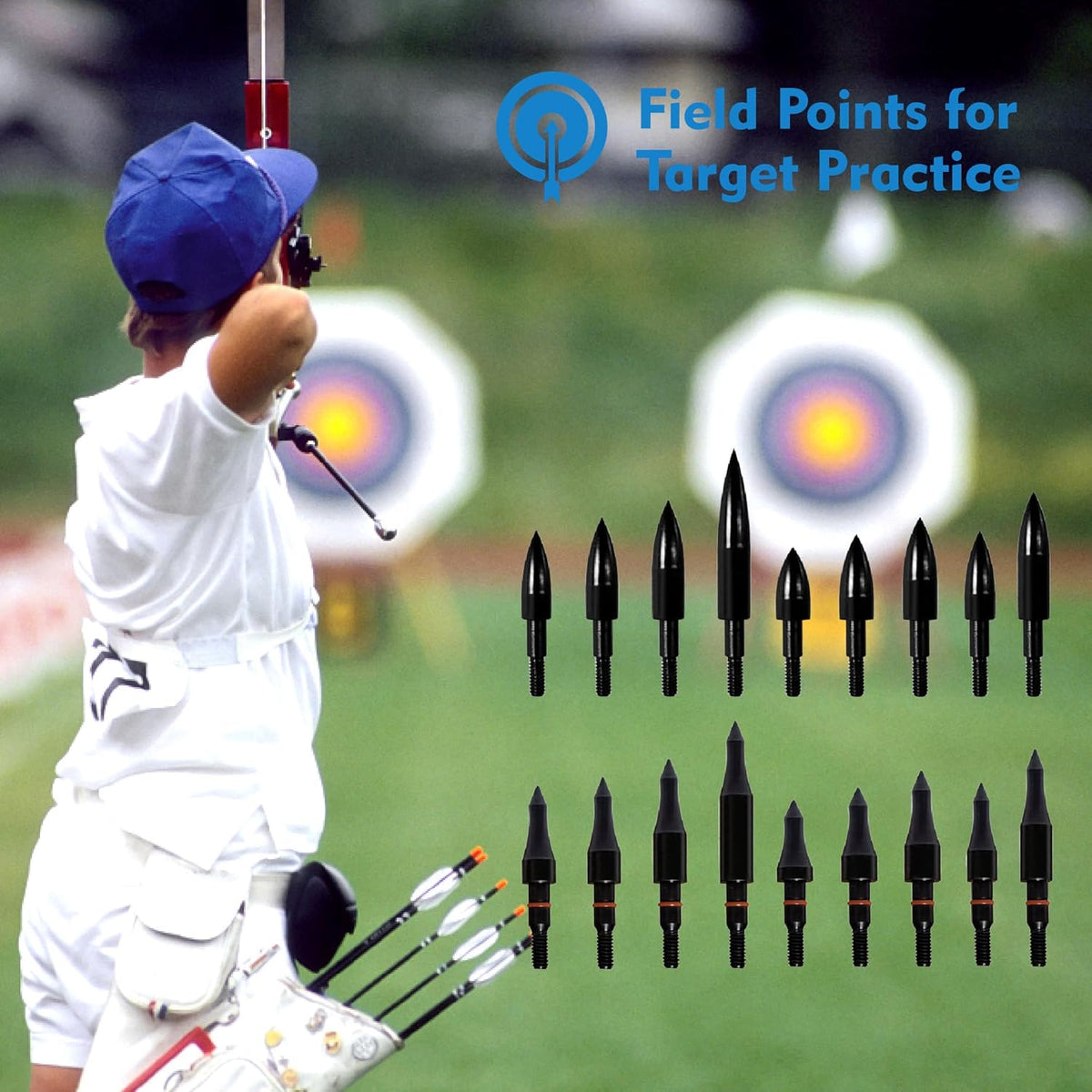 Skiennix Archery Arrow Tips - 12pcs Field Points for Target Practice | 100/125/150/200 Grain, 5/16 Inch