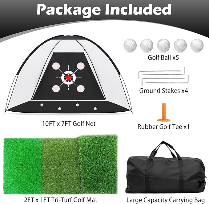 Golf Net,10x7FT with Golf Practice Mat,Hitting Aid Nets for Backyard Driving Chipping Training Swing with Target Outdoor or Indoor–Gifts for Men/Dad/Him
