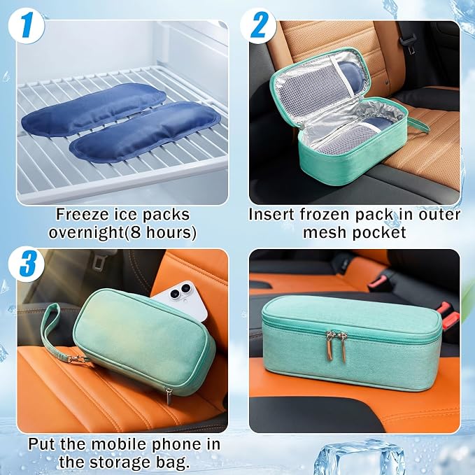 Phone Cooler Bag for Beach, Portable Phone Cooling Pouch with 2 Reusable Ice Packs, Keeps Cool in Extreme Heat for Car Pool Hiking, Extends Battery Life, Fits All Smartphones(Green,Fabric)