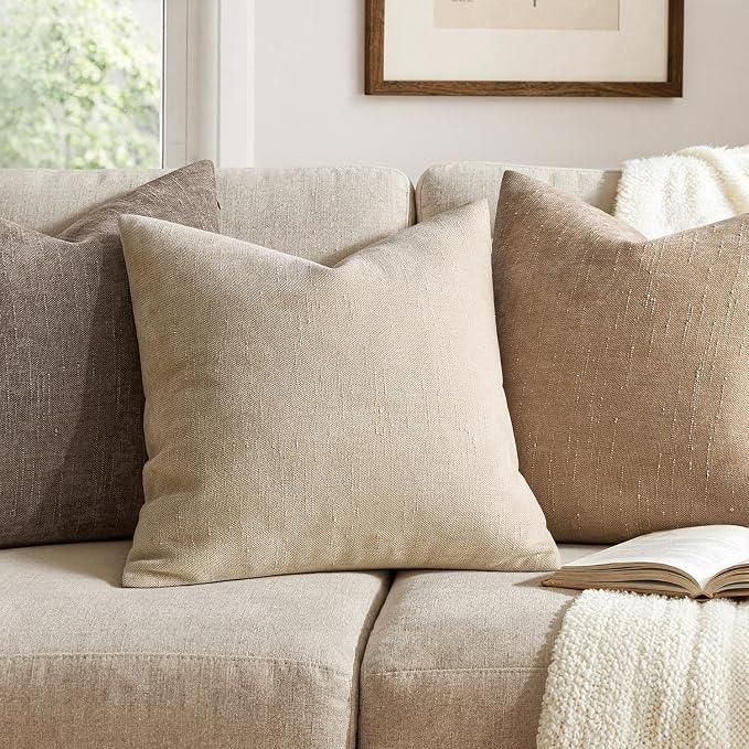 MIULEE 26x26 Inch Euro Textured Chenille Throw Pillow Covers Beige | Pack of 2 Decorative Soft Throw Pillows,Solid Textured Cushion Covers,Modern Home Decor for Bed Couch Sofa Bedroom Livingroom