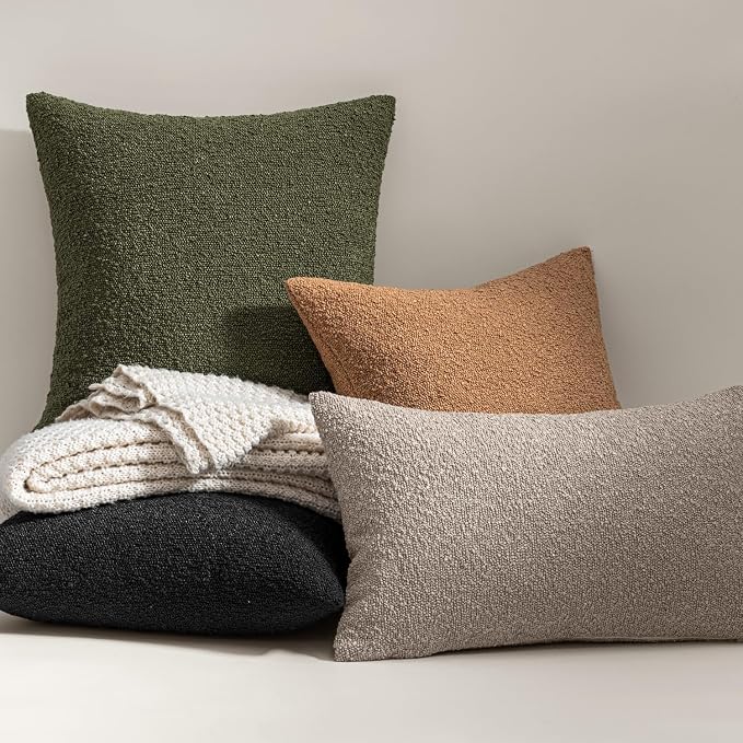 MIULEE 18x18 Decorative Lumbar Boucle Couch Pillow Covers Black | Set of 2 Textured Neutral Throw Pillow Covers, Accent Solid Pillowcases, Sofa Living Room Home Decor