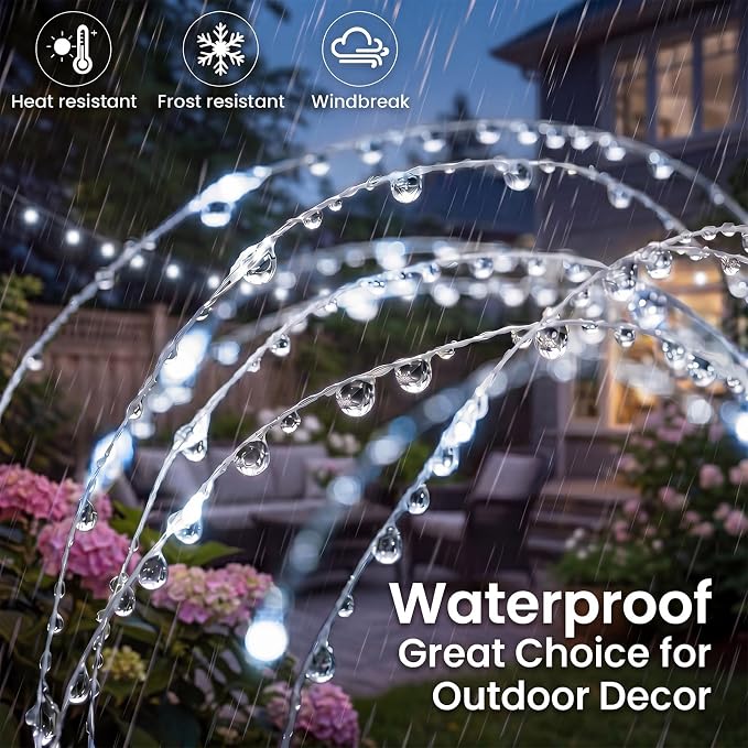 btfarm 1 Pack Solar Garden Lights Outdoor, 8 Modes Firework Lights Solar Powered, Waterproof Twinkle Fairy Light Outside for Yard Patio Pathway Pool Christmas Party Decorative, Cool White