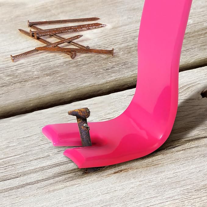 12'' Flat Pry Bar Crow Bar Nail Puller, Pink Black Color Angled Curved Head Metal Wood Board Tire Removing Wrecking Prying Tool Heavy Duty