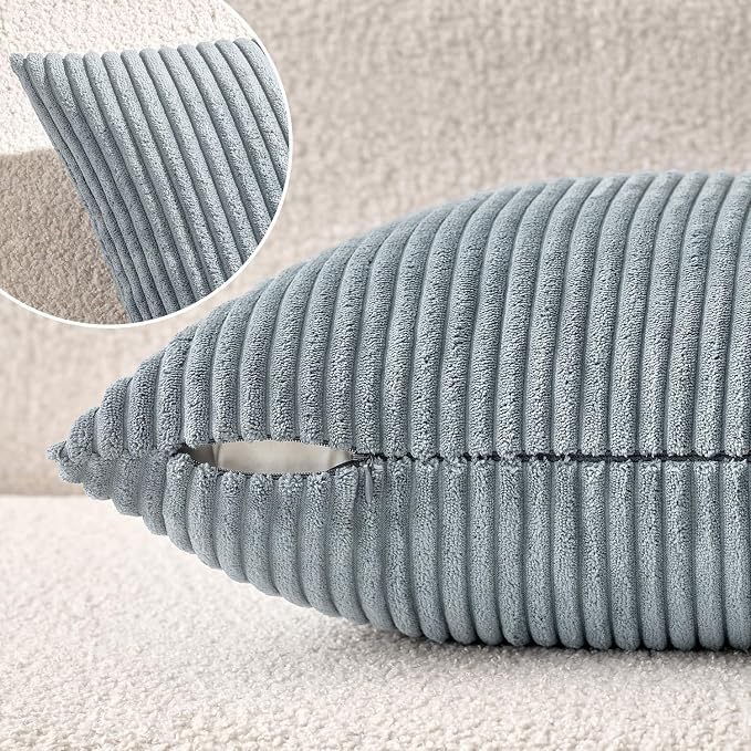 MIULEE Decorative Corduroy Throw Pillow Covers Set of 2 18x18 Dusty Blue | Soft Striped Textured Cushion Cases, Boho Coastal Square Pillowcases for Home Decor, for Couch Chair Sofa Bed Living Room