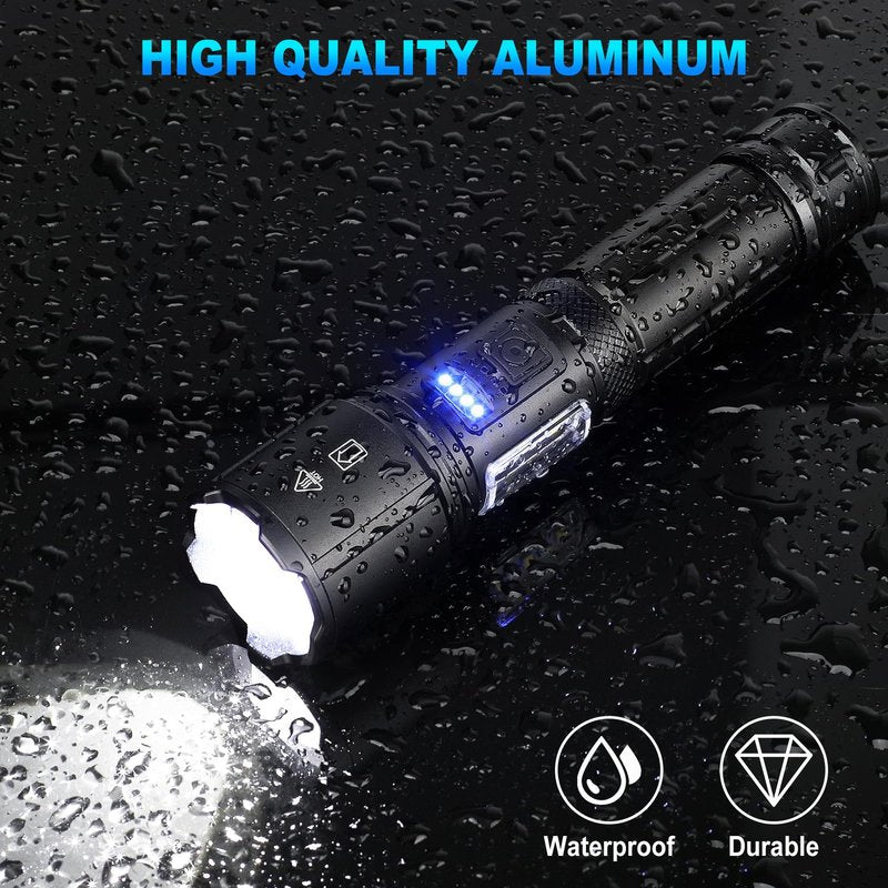 SKNSL Rechargeable LED Flashlights High Lumens, 99,000 Lumens Super Bright Flashlight 7 Modes w/COB Work Light, Powerful Flash Light for Outdoor Emergency Hiking Camping