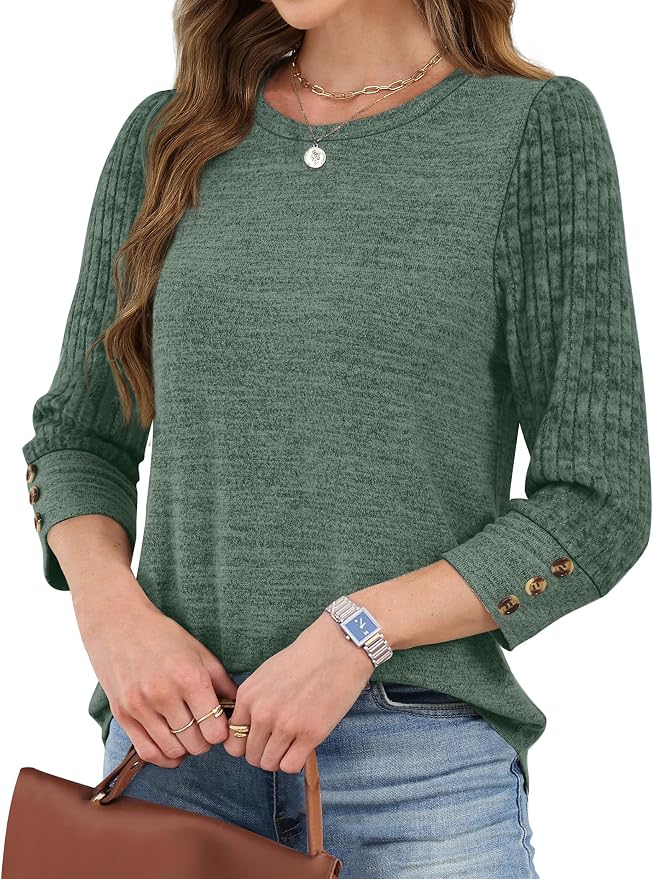 WIHOLL 3/4 Length Sleeve Womens Tops Sweaters Shirts Lightweight Spring Outfits 2026 Winter Clothing S-2XL