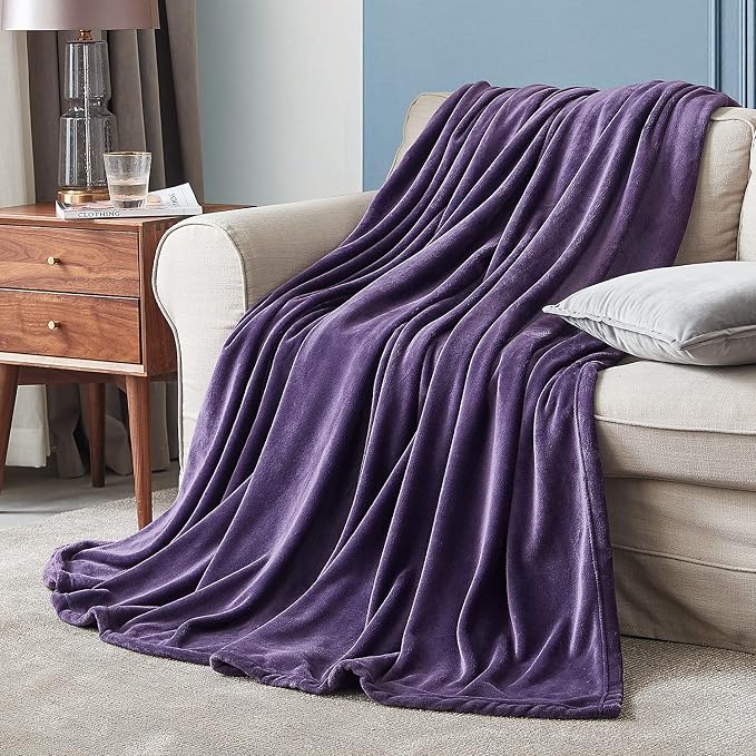 Hansleep Throw Purple Fleece Blanket, Soft Flannel Bed Blanket | Fuzzy Cozy Blanket 50x60 Inches, Multi-use for Bed, Sofa, Couch, Travel, Camping, All Season Warm Lightweight Cover