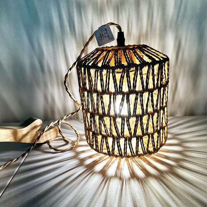 Frideko Plug in Wall Sconces Set of Two Hand Woven Lamp with Cord Rattan Lights Farmhouse Sconce Mounted Light Boho Lighting for Bedroom Living Room