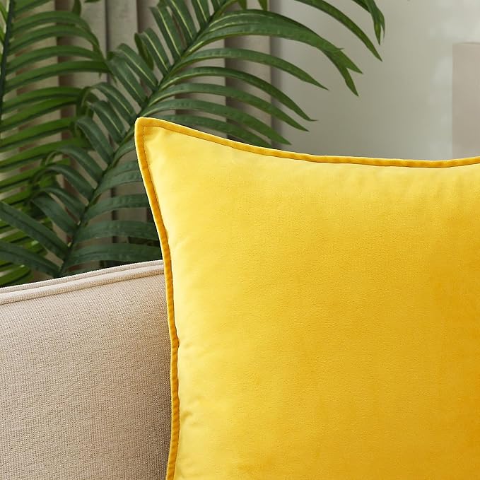 Velvet Yellow Throw Pillow Covers 12”x20”Pack of 2 Soft Decorative | Square Cushion Covers for Couch Sofa Bed Livingroom Car Home Decor,30x50Cm