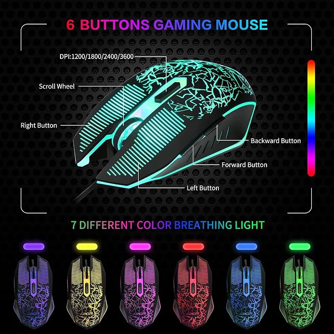 Gaming LED Keyboard Mouse Headset and Mousepad Bundle,Wired Rainbow | LED Light Up Gaming Keyboard Mouse Headset, Value 4 In 1 Game Set for Xbox PS4 PS5 PC Laptop Gamer