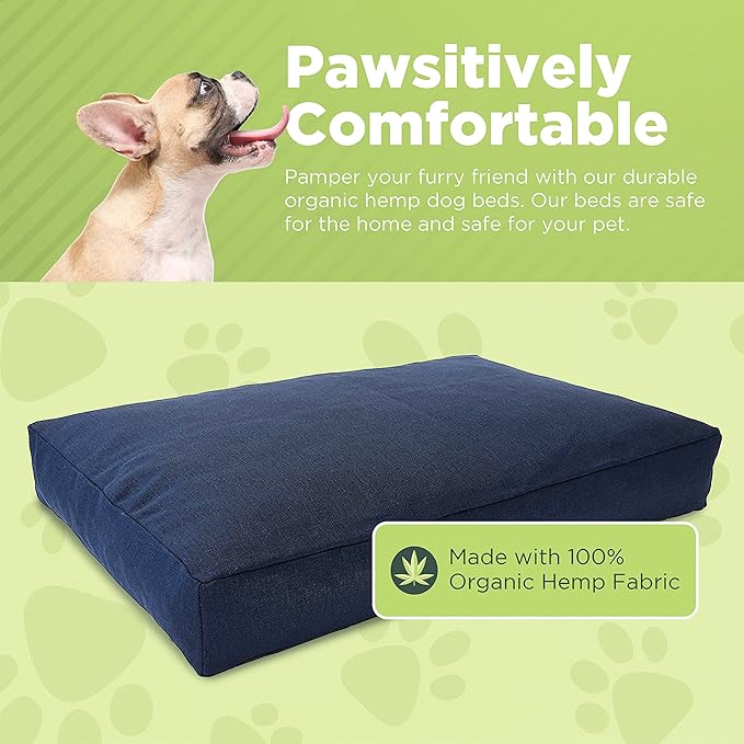 X-Small -24 x 18 x 4 - Cranberry Premium Organic Hemp Dog Bed - Organic Latex Fill - Removeable Cover