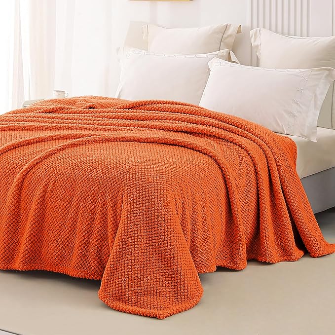 Whale Flotilla Soft Fleece Twin Size Bed Blanket, Burnt Orange | 60x80 Inch, Suitable for Bed, Fluffy Fuzzy Jacquard Blankets for All Season, Lightweight and Cozy
