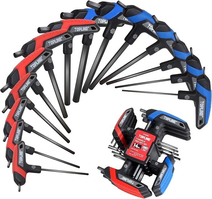 Topline 14-Piece T-Handle Hex Key Set, Metric&SAE, Long Arm Hex Keys, Portable Allen Wrenches Sets with Storage Rack for Basic Home Repair and Mechanics Maintenance