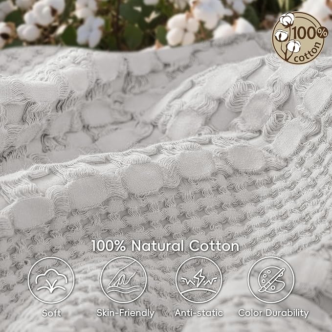 PHF 100% Cotton Waffle Weave Blanket King Size, Lightweight Breathable Summer Blanket for Hot Sleepers, Pre-Washed Soft Layer for Bed, Couch, Home Decor Gift, 108"x90", Light Grey