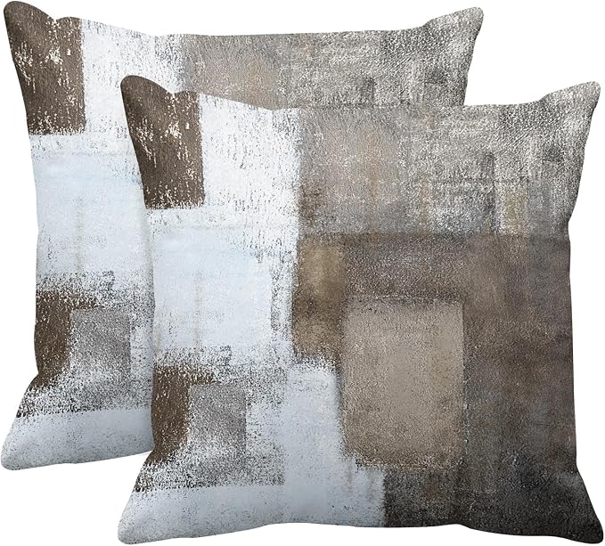 Emvency Throw Pillow Covers Set of 2, 20 x 20 Inch, Brown White and Grey | Abstract Modern Painting Outdoor Decorative Square Pillow Cases Couch Cushion Case for Couch Bed Sofa Living Room Home Decor