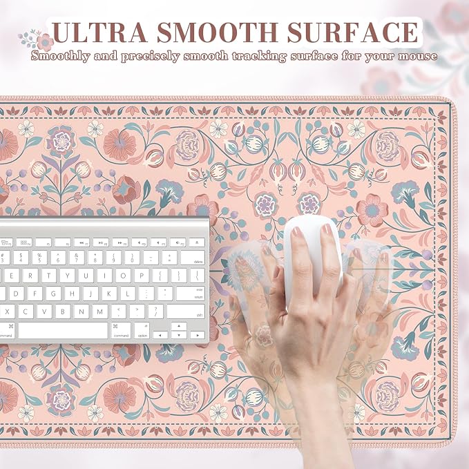 iCasso Desk Mat, Large Mouse Pad,35.4x15.7in,Peach Pink | Desk Pad Mat,Anti-Slip Big Mousepad with Stitched Edges for Work Home Offive