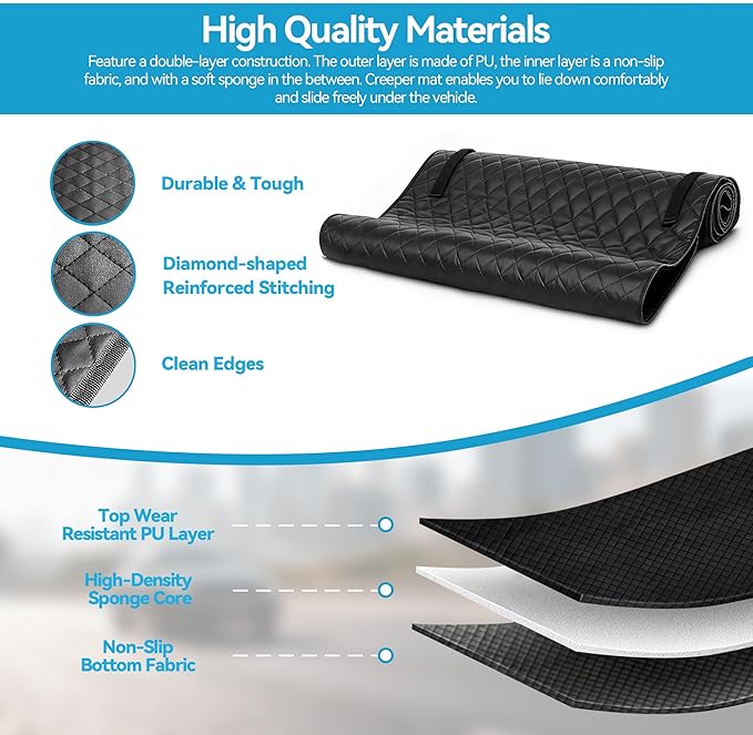 Magic Creeper Rolling Mat 58''x28'' Portable Under Car Repair Mat Folding Repairing Mechanic Pad Automotive Garage Creeper Mats For Working On The Ground For Self-Driving Tour Long-Haul Truck