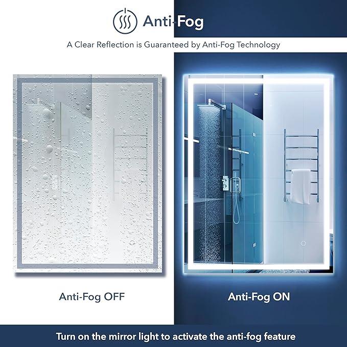 JONATHAN Y MIR100A-3240 Pax 32 in. W x 40 in. H Large Rectangular Frameless Antifog Front/Back-Lit Wall Bathroom Vanity Mirror with Smart Touch