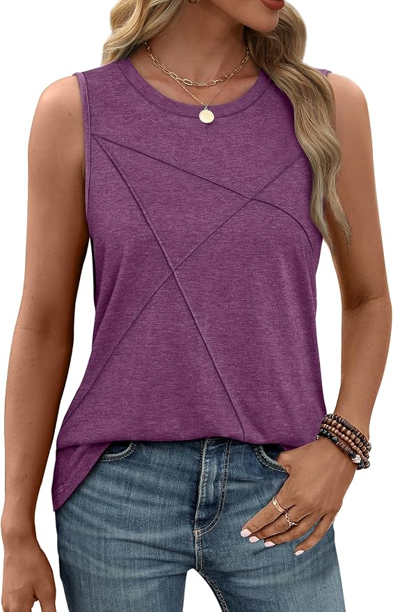 WIHOLL Women's Sleeveless Summer Crewneck Loose Fit Tank Tops