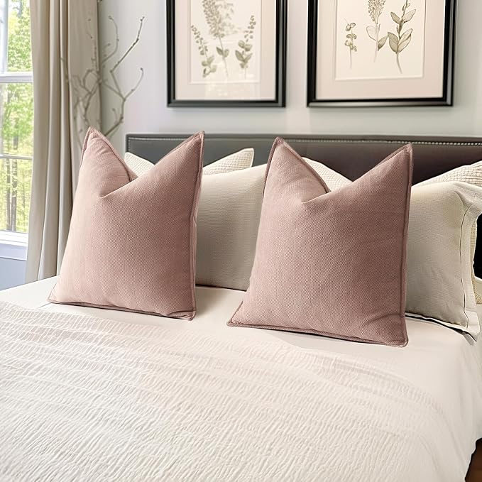 MIULEE Pack of 2 Blush Pink Euro Shams Chenille Pillow Covers 26x26 Inch | Decorative Soft Couch Throw Pillows,Farmhouse Cushion Covers,Elegant Design for Sofa,Bed,Living Room,Summer Decor