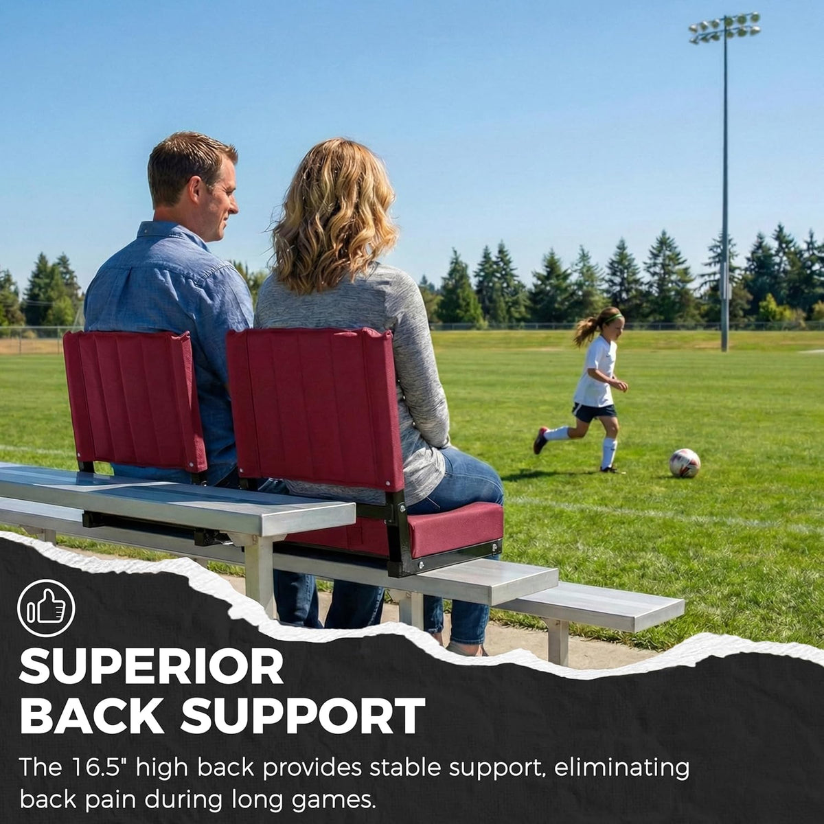 Sport Beats Stadium Seats - Comfortable Bleacher Chairs with Back Support & Cushion | Maroon, 2-Pack, 17" W x 12" D x 16.5" H