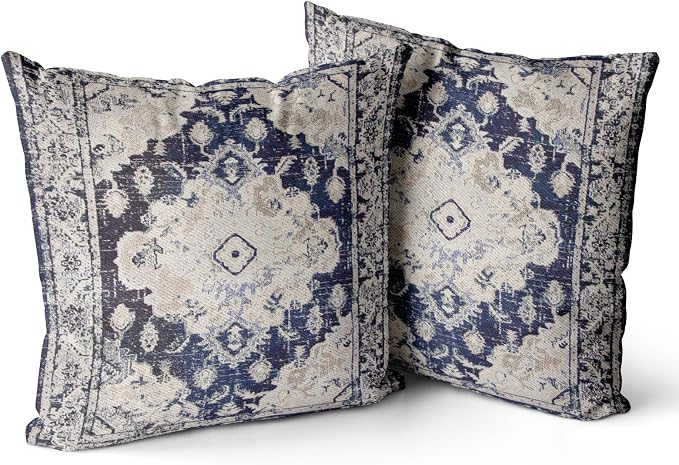 Snycler Boho Throw Pillow Covers 18x18 inch Set of 2 Boho Rug Carpet Double Sided Pattern Cotton Soft Pillow Case Cushion Cover Pillowcase for Couch Sofa Bed Decorative (Navy Blue)
