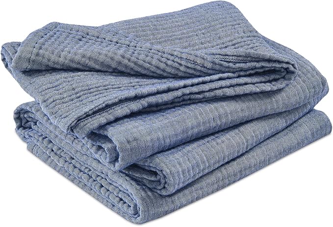 EMME Cotton Muslin Throw Blanket for Couch Breathable Gauze Soft Lightweight Blankets for Adults (Heather Navy, 50"x60")