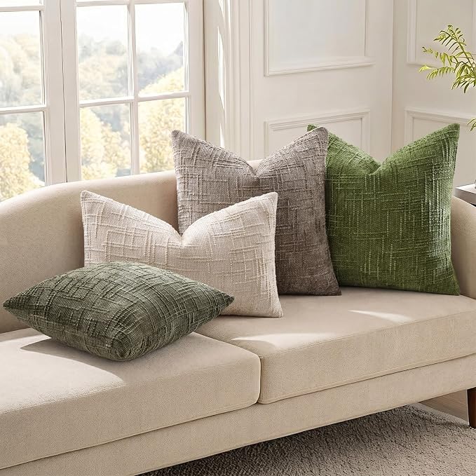 decorUhome Textured Chenille Throw Pillow Covers 26x26 Set of 2 Taupe | Fall Modern Farmhouse Soft Cozy Slubby Couch Pillow Cases Boho Decorative Pillow Cases for Bed Sofa Living Room Home Decor