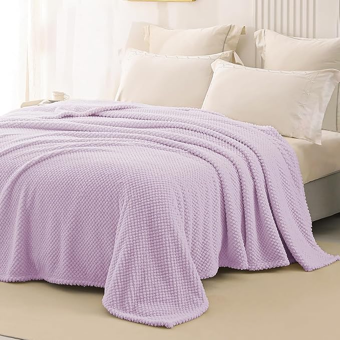 Whale Flotilla Soft Fleece King Size Bed Blanket, Lilac | 90x104 Inch, Suitable for Bed, Fluffy Fuzzy Jacquard Blankets for All Season, Lightweight and Cozy