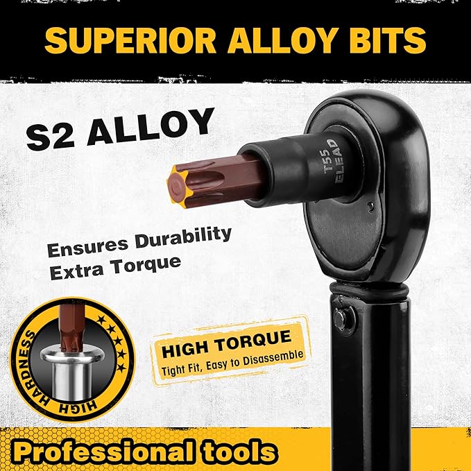 31-Piece Torx Bit Socket Set: Premium CR-V & S2 Alloy Steel, Star T8-T70 & E-Torx E4-E24, High Torque Laser Marked for Automotive Mechanic