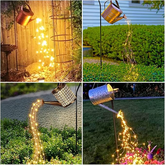 220 LED Solar Firefly Bunch Lights, 8 Flashing Modes, Fairy Copper Wire Waterproof String Lights, Decorative Vine Solar Watering Can Lights, Outdoor Garden Christmas Decor Lights (Warm White)
