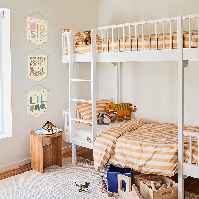 Boy Nursery Decor Canvas Banner, Brothers Playroom Wall Art Decorations, Boho Twin Room Sign, Lil Bro Big Bro, Sage Green Blue Kids Room Sibling Wall Hanging Pennant Flag Banner