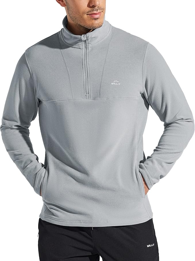 Willit Men's Winter Shirts Fleece Pullover with Pocket Quarter Zip Cold Weather Golf Hiking Casual Warm Shirts Long Sleeve