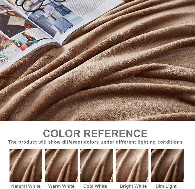Hansleep Throw Camel Fleece Blanket, Soft Flannel Bed Blanket | Fuzzy Cozy Blanket 50x60 Inches, Multi-use for Bed, Sofa, Couch, Travel, Camping, All Season Warm Lightweight Cover