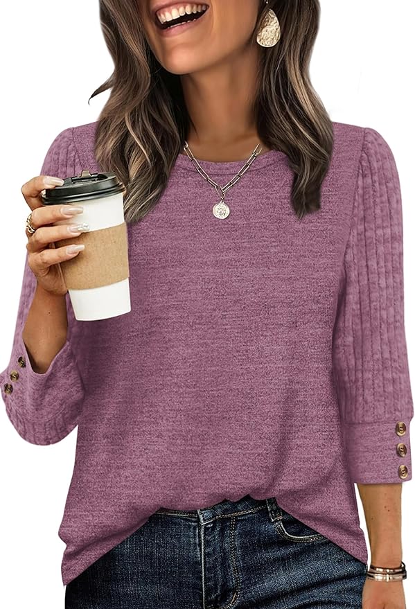 WIHOLL 3/4 Length Sleeve Womens Tops Sweaters Shirts Lightweight Spring Outfits 2026 Winter Clothing S-2XL