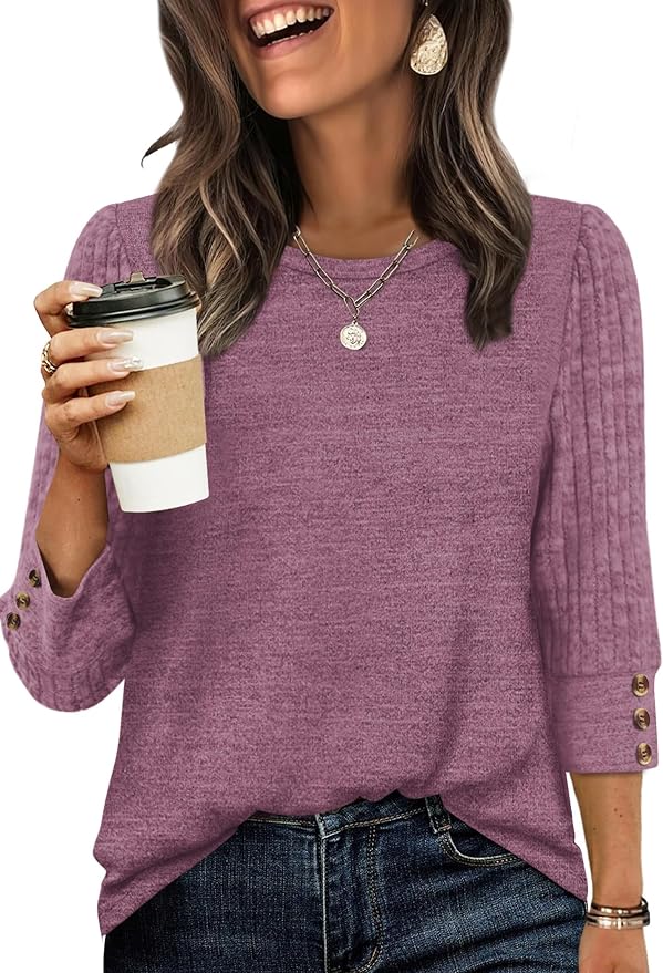 WIHOLL 3/4 Length Sleeve Womens Tops Sweaters Shirts Lightweight Spring Outfits 2026 Winter Clothing S-2XL