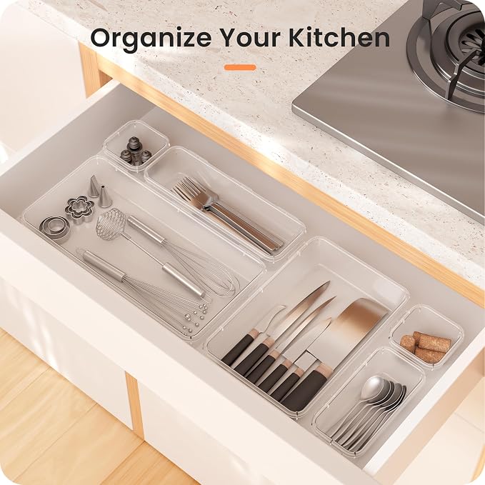 A-LuGei 【Military Grade】 Drawer Organizer,【】 Makeup organizer,【Holds 177 Items】 Bathroom Organizers and Storage,Organization and Storage,Desk Drawer Organizer for Vanity【Clear】