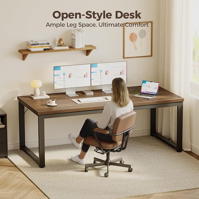 Mericonia 40 Inch Computer Desk, 1.2" Thick Small Office Table, Walnut | Modern Simple Style, Heavy Duty Industrial Frame, Small Study & Writing Table for Home Bedroom Work