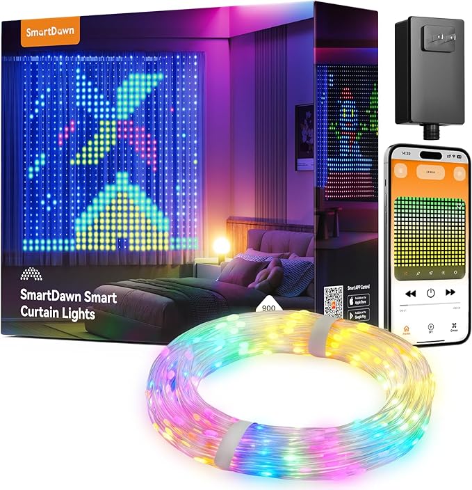 900 RGBIC LEDs Smart Curtain Lights with DIY GIF, 6.6x6.6ft Color Changing Christmas Wall Lights with APP, IP65 Waterproof String Fairy Lights for Indoor Outdoor Bedroom Window Garage
