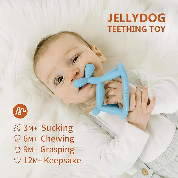 Baby Teether Toys for Teething Relief, Food Grade Silicone Teether with Storage Box and Pacifier Clip, Teething Toys 3-6 Months, Baby Essential (Mist Pink Clip+Box)