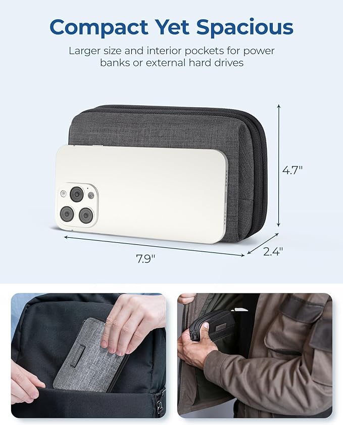 BAGSMART Electronics Travel Organizer for Cords Chargers Phones, Black | Travel Essentials, Tech Organizer Pouch, Cord organizer bag for Cables, Compact Travel Accessories