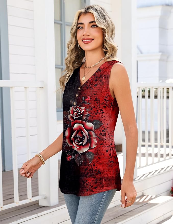 Zeagoo Tank Tops for Women 2026 Summer Top Henley Shirts Dressy Casual Loose Fit V-Neck Button Down Sleeveless Tshirt Blouse