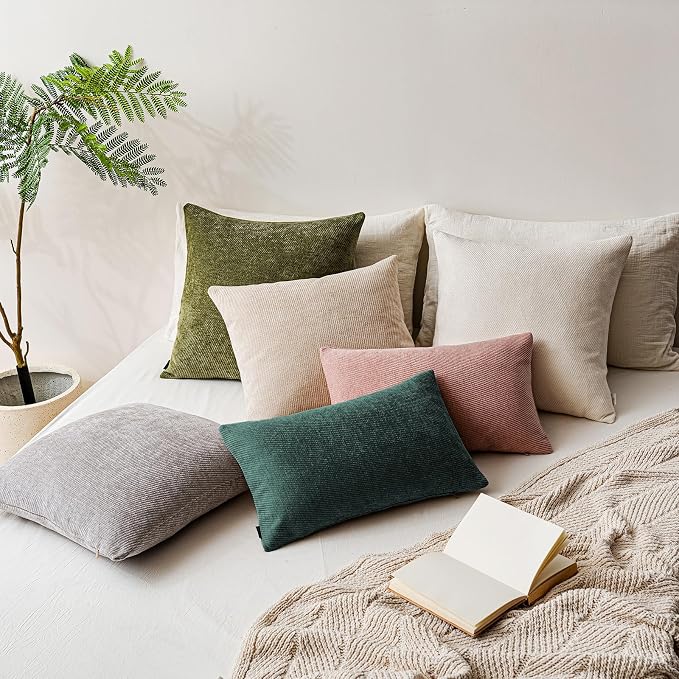 a moment Pack of 2 Decorative Chenille Throw Pillow Covers with Twill Cushion Covers for Sofa Living Room Couch Bed 26x26 Inch, Dark Teal